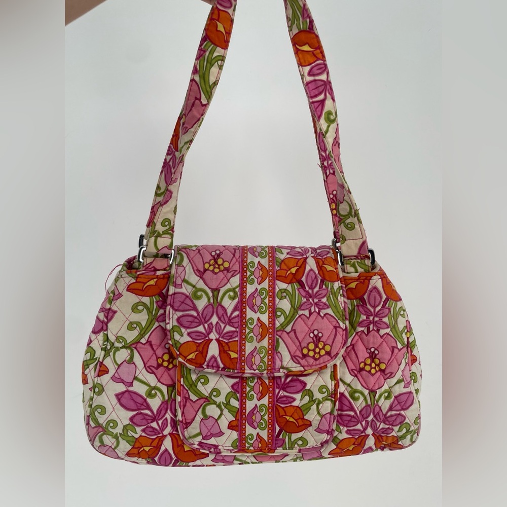 Vera Bradley Pink Floral “Lilli Belle” Y2K Double Handle Quilted Shoulder Bag - Picture 2 of 14